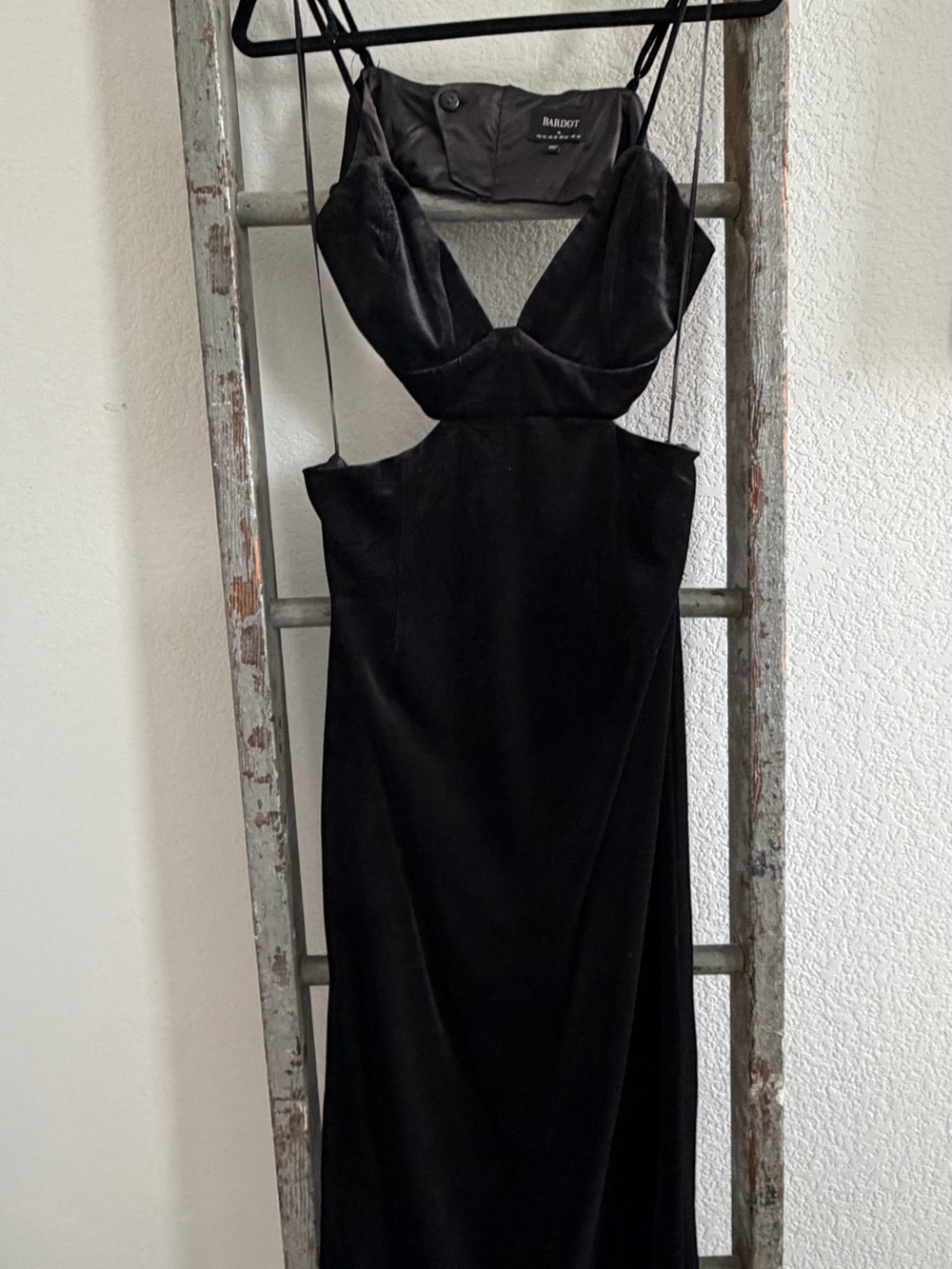 Bardot Black Velvet Strapless Cutout Gown